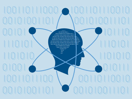 Data science and communication concept with scientist head against flow of information background.のイラスト素材