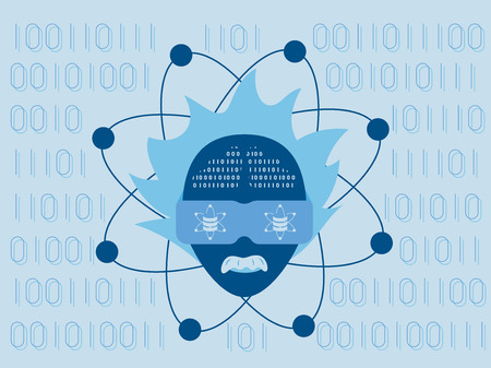 Data science and communication concept with scientist head wearing data glasses against flow of information background.のイラスト素材