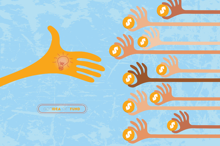 Crowdfunding concept with hands holding money to give their support the idea.のイラスト素材