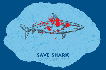 Save shark save wildlife. Gun shot with blood over shark.のイラスト素材