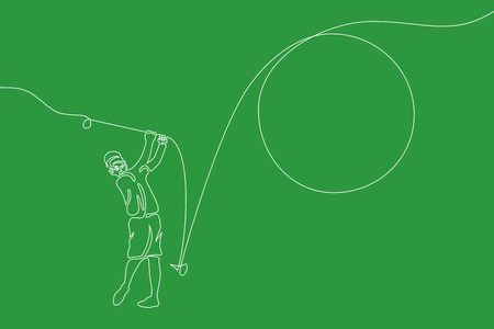 Golfer graphic using single line to design and form the shape of golfer hitting the golf ball.のイラスト素材