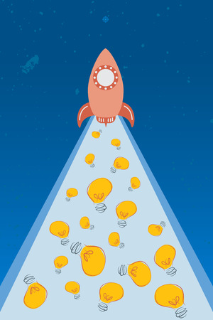 Business idea with startup concept using rocket fly up to the star and having idea light bulb along.のイラスト素材