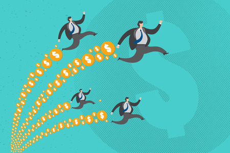 Businessmen running with funding support to complete target.のイラスト素材
