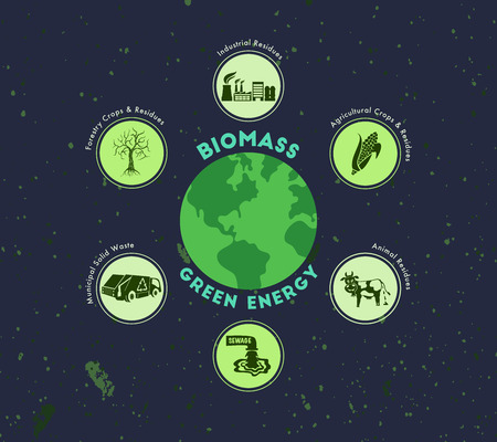 Save environment and green energy concept. Alternative way of producing power using biomass technology.のイラスト素材