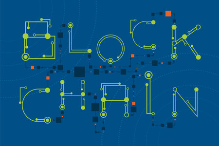 Blockchain concept with digital and electronics font style.のイラスト素材
