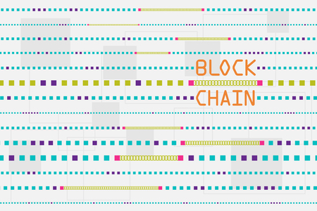 Blockchain and database concept. The block of data floating across with chain and wording.のイラスト素材