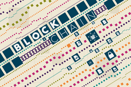 Blockchain and database concept. The block of data floating diagonally across.のイラスト素材