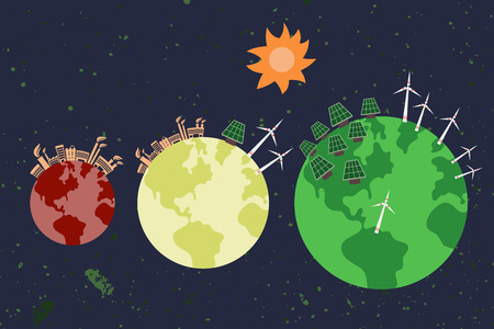 Save environment and green power concept. Alternative way of producing power using three different earth color to represent green and clean power.のイラスト素材