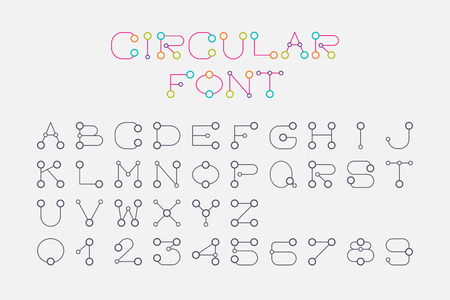 Font set design using circle and connecting line style to represent connection, link, together and collaboration.のイラスト素材