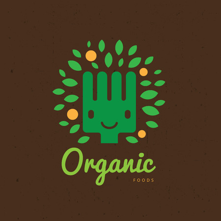 Organic food , restaurant , fork , tree template.のイラスト素材
