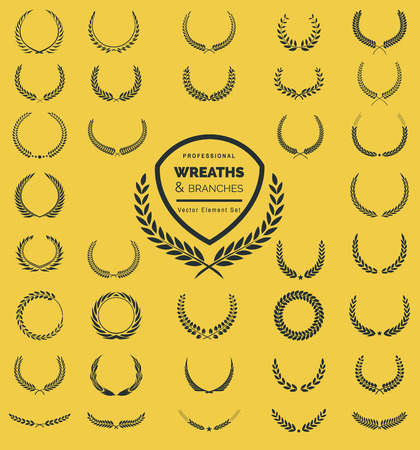 Crest logo element set,Set of award laurel wreaths and branches,vector illustration.のイラスト素材