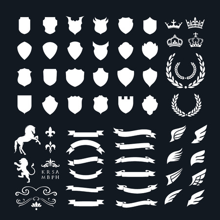 Crests logo element set.Heraldic logo,shield logo element,vintage laurel wreaths, heraldic iconsのイラスト素材