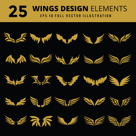 Wings. Vector Set of wing design elements.のイラスト素材