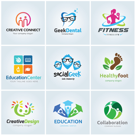 people and media logo collection, kids and healthy logo setのイラスト素材
