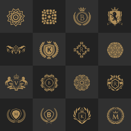 Luxury logo collection,Design for Boutique hotel,Resort,Restaurant, Royalty, Victorian identity, luxury Hotel, Heraldic, Fashion,VIP,Club,education Full vector logo template.のイラスト素材