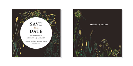 Wedding invitation card illustration set. Flower vector hand draw design collection.のイラスト素材