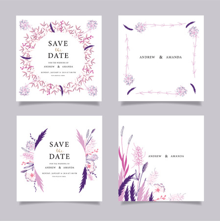 Wedding invitation card illustration set. Flower vector hand draw design collection.のイラスト素材