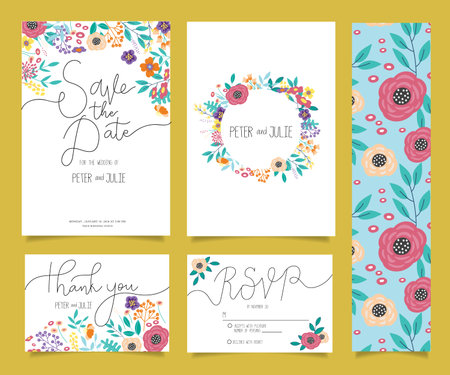 Wedding invitation card illustration set.のイラスト素材