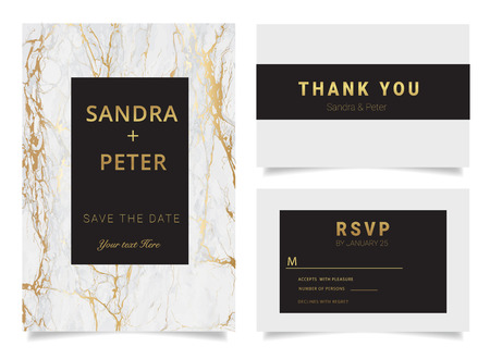 Luxury  wedding invitation cards with gold marble texture and golden geometric line vector illustration.のイラスト素材