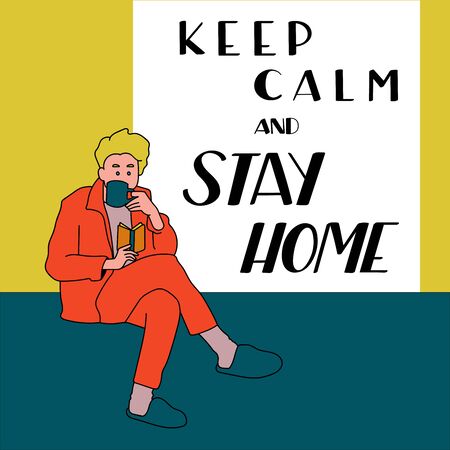 Stay home, stay safe poster design vector. Cute Lettering typography design for self protection times and  home awareness social media campaign and coronavirus prevention - Vector illustration.のイラスト素材