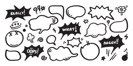 Hand drawn doodle speech bubbles vector set