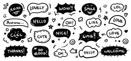 Hand drawn doodle speech bubbles vector setのイラスト素材