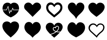 Heart icons set. Hand drawn hearts doodles collection. Medical health care and  love passion concept. Romance and love icon vector illustrations.のイラスト素材
