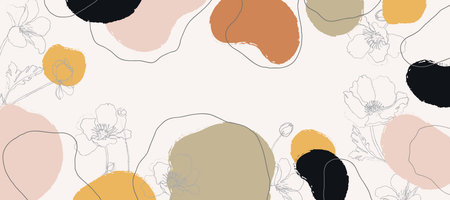 Abstract background vector with natural and floral line arts, Memphis style, Organic shape. Creative...