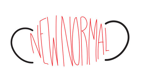 New normal vector. After COVID-19 pandemic concept. New normal hand lettering. Social distancing and...