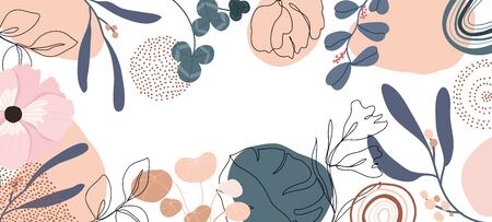 Trendy Abstract background with Shapes and floral element in Neutral Tones. Modern geometric vector for create stationary, Wrappers, posters, blogs, wallpapers. Vector illustration.のイラスト素材