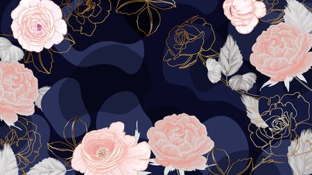 Trendy Abstract background with Shapes and floral element in Neutral Tones. Modern geometric vector for create stationary, Wrappers, posters, blogs, wallpapers. Vector illustration.のイラスト素材