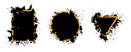 Black grunge with frame vector, Collection of Grunge background, Spray Paint Elements, Black splashes set, Dirty artistic design elements, ink brush strokes, Vector illustration.のイラスト素材