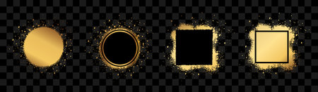 Golden grunge with frame vector, Collection of Grunge background, Spray Paint Elements, Black splashes set, Dirty artistic design elements, ink brush strokes, Vector illustration.のイラスト素材