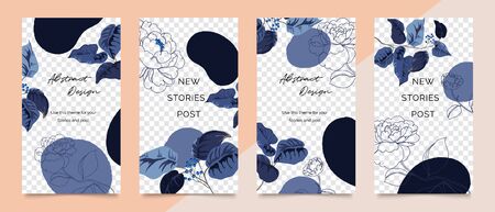 Abstract background vector with natural and floral line arts, Memphis style, Organic shape. Creative pattern with hand drawn shapes. Design background for social media post, cover, print and wallpaperのイラスト素材