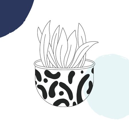 Plant pot and flower icon Line art. Abstract minimal floral design for cover, prints, fabric and wallpaper. Vector illustrationのイラスト素材