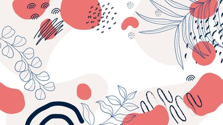 Trendy Abstract background with Shapes and floral element in Neutral Tones. Modern geometric vector for create stationary, Wrappers, posters, blogs, wallpapers. Vector illustration.のイラスト素材