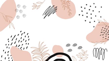 Trendy Abstract background with Shapes and floral element in Neutral Tones. Modern geometric vector for create stationary, Wrappers, posters, blogs, wallpapers. Vector illustration.のイラスト素材