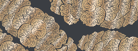 Golden blossoms luxury background vector. Abstract floral design hand drawn oriental style design...