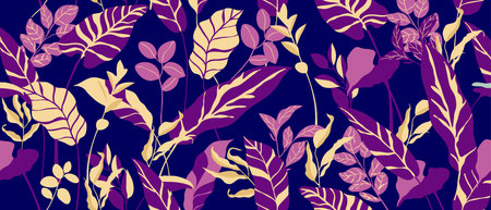 Tropical seamless background pattern vector. Fashionable exotic plants and leaves wallpaper.