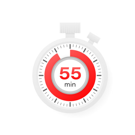 The 55 minutes timer. Stopwatch icon in flat styleのイラスト素材
