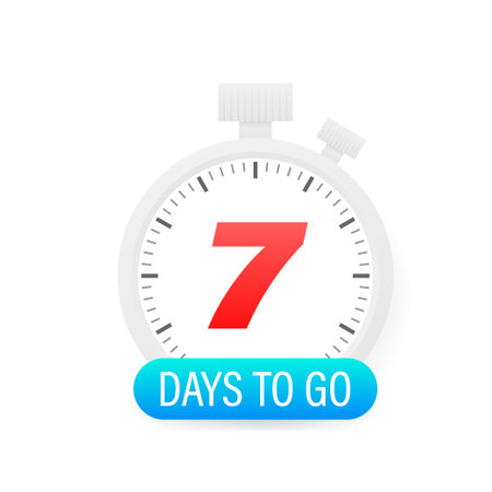 Seven days to go timer icon on white background.のイラスト素材