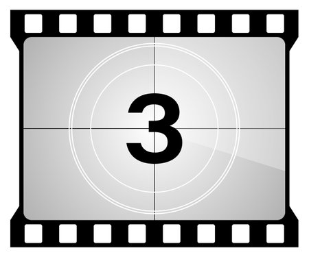 A classic movie countdown frame at the number three.のイラスト素材
