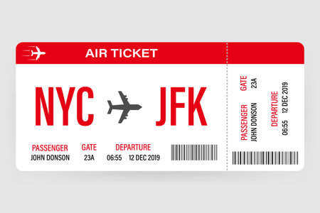 Modern and realistic airline ticket design with flight time and passenger name. vector illustration.のイラスト素材