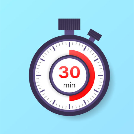 The 30 minutes timer. Stopwatch icon in flat style.のイラスト素材