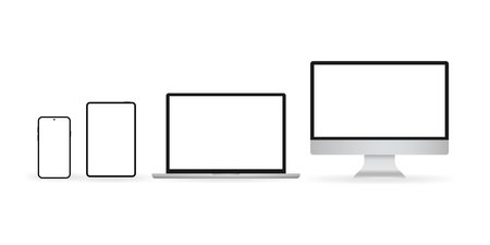 Laptop isolated . Gadget illustration . Modern computer, laptop, smartphone on a white background.のイラスト素材