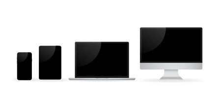 Laptop isolated . Gadget illustration . Modern computer, laptop, smartphone on a white background.のイラスト素材