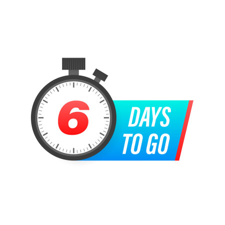 Six days to go timer icon on white background. To go sign.のイラスト素材