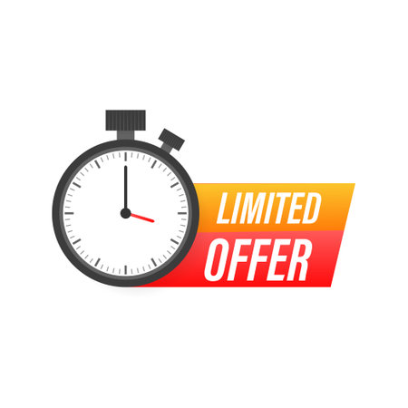 red banner limited offer. Clock icon.のイラスト素材
