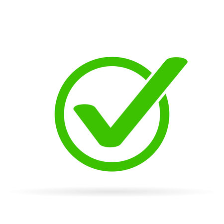 Green tick icon vector symbol, checkmark isolated on white background, checked icon or correct choice sign, check mark or checkbox pictogramのイラスト素材