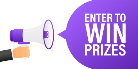 Hand holding megaphone with Enter to win prizes.のイラスト素材